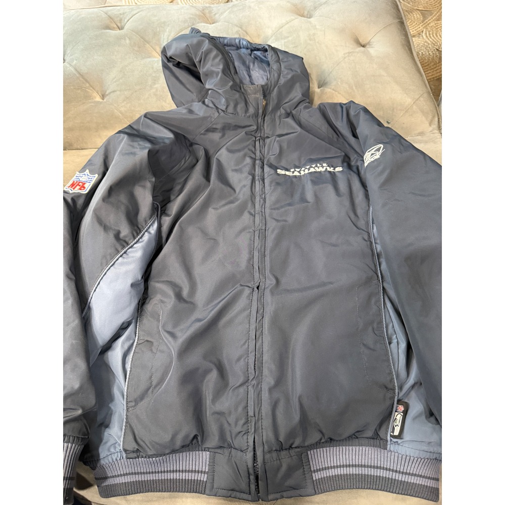 Reebok NFL Seattle Seahawks Youth Large 14-16 Hooded Puffer Jacket Navy Blue Zip